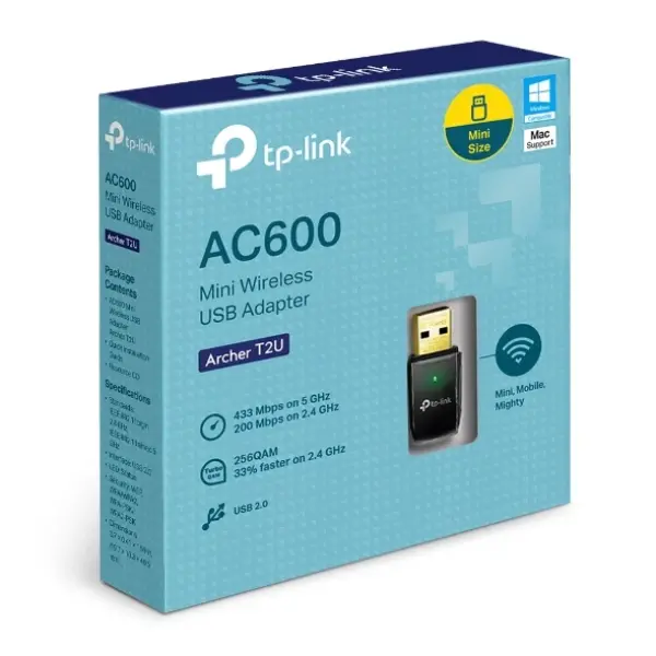  TP-LINK Archer T2U Adaptador USB inalámbrico dual band AC600 433Mbps 5GHz 200Mbps 2.4GHz USB 2.0 