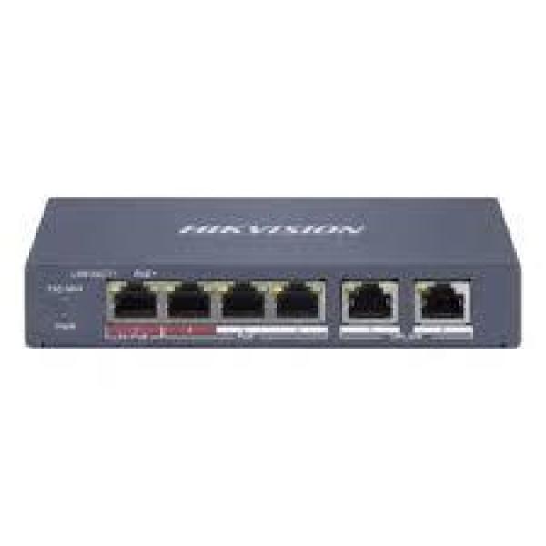  HIKVISION DS-3E1106HP-E Switch PoE Smart 4 Puertos 10/100Mbps + 2 Uplink Gigabit 60W Extendido 250m 
