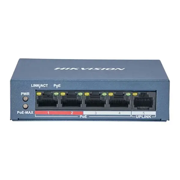 HIKVISION DS-3E0105P-E/M(B) Switch PoE 4 puertos Fast Ethernet 10/100Mbps + 1 uplink PoE budget 35W