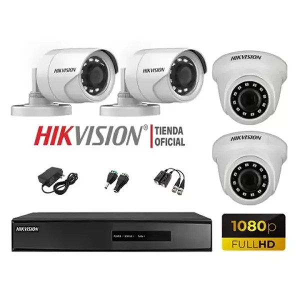  HIKVISION KIT 4 Cámaras 1080P Full HD Lite DVR 4CH DS-7204HGHI-F1 1TB HDD Cable HDMI Mouse Accesorios 