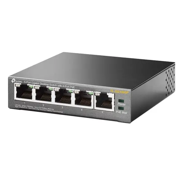  TP-LINK TL-SG1005P Switch no administrado 5 puertos Gigabit 4 puertos PoE+ 802.3af/at 56W presupuesto PoE 