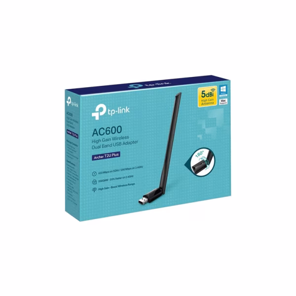  TP-LINK Archer T2U Plus Adaptador USB inalámbrico dual band AC600 alta ganancia 433Mbps 5GHz 200Mbps 2.4GHz antena 5dBi 